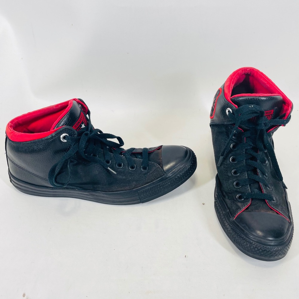Converse Chuck Taylor All Star High Street Black Red Leather Canvas 164883C 9.5